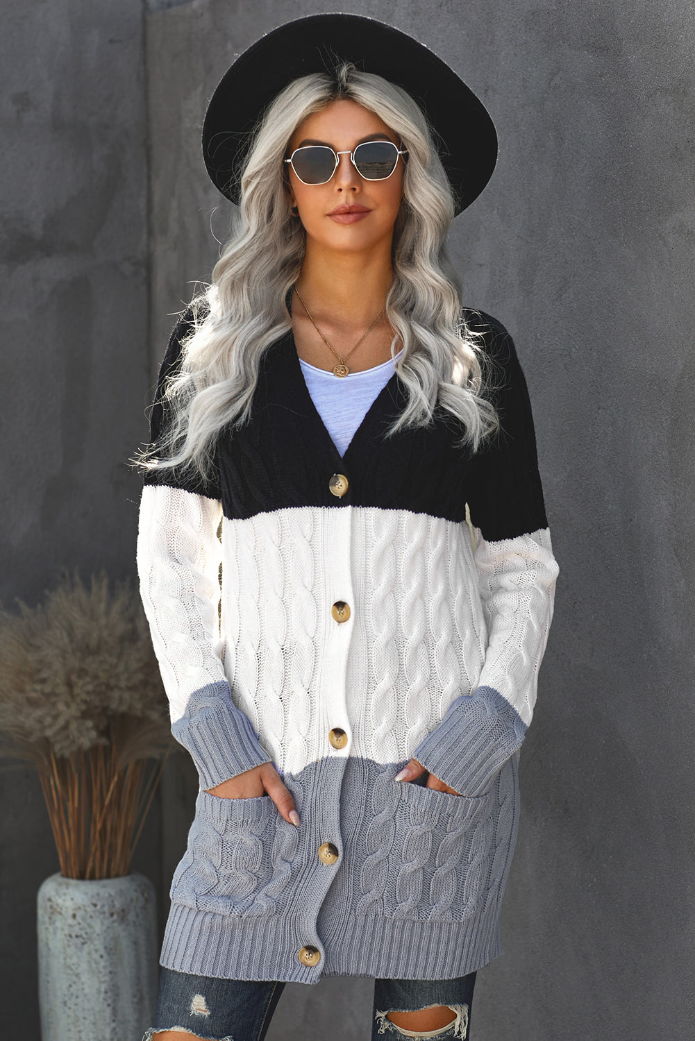 Sky Blue Button Pocket Knit Cardigan