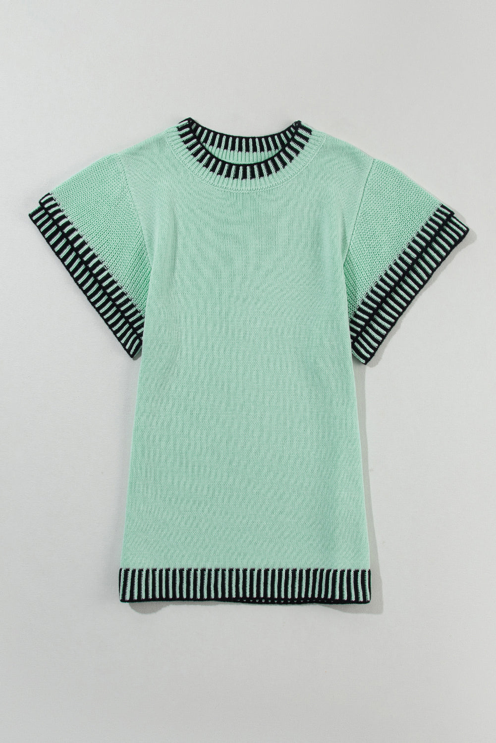 White Contrast Trim Round Neck Batwing Sleeve Knitted Top
