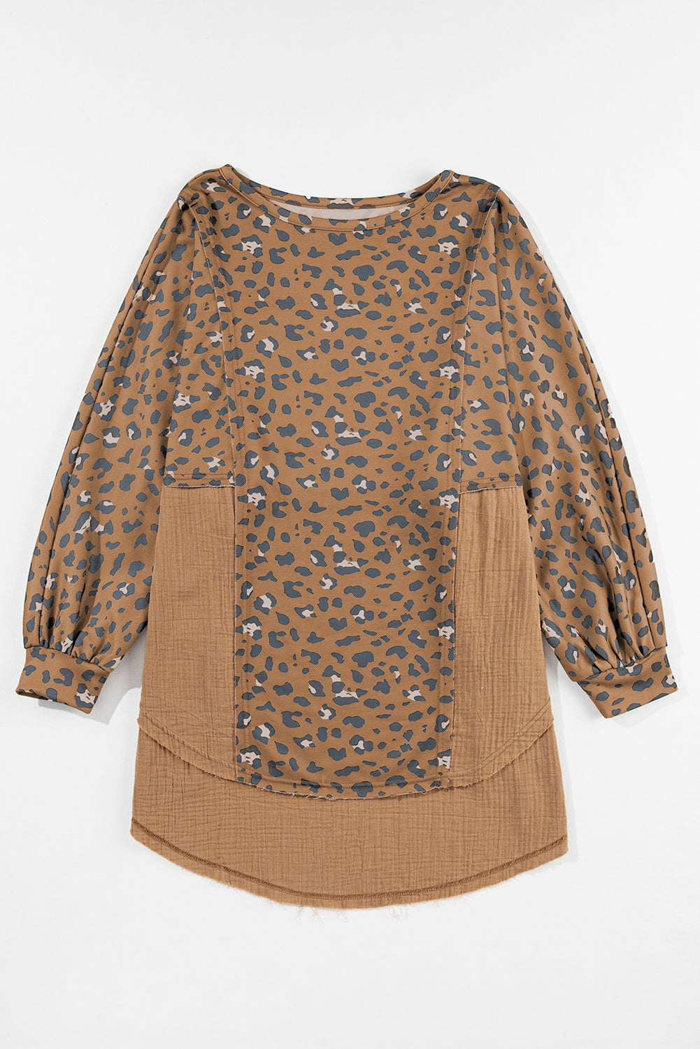 Pink Raw Edge Leopard Patchwork Oversized Blouse