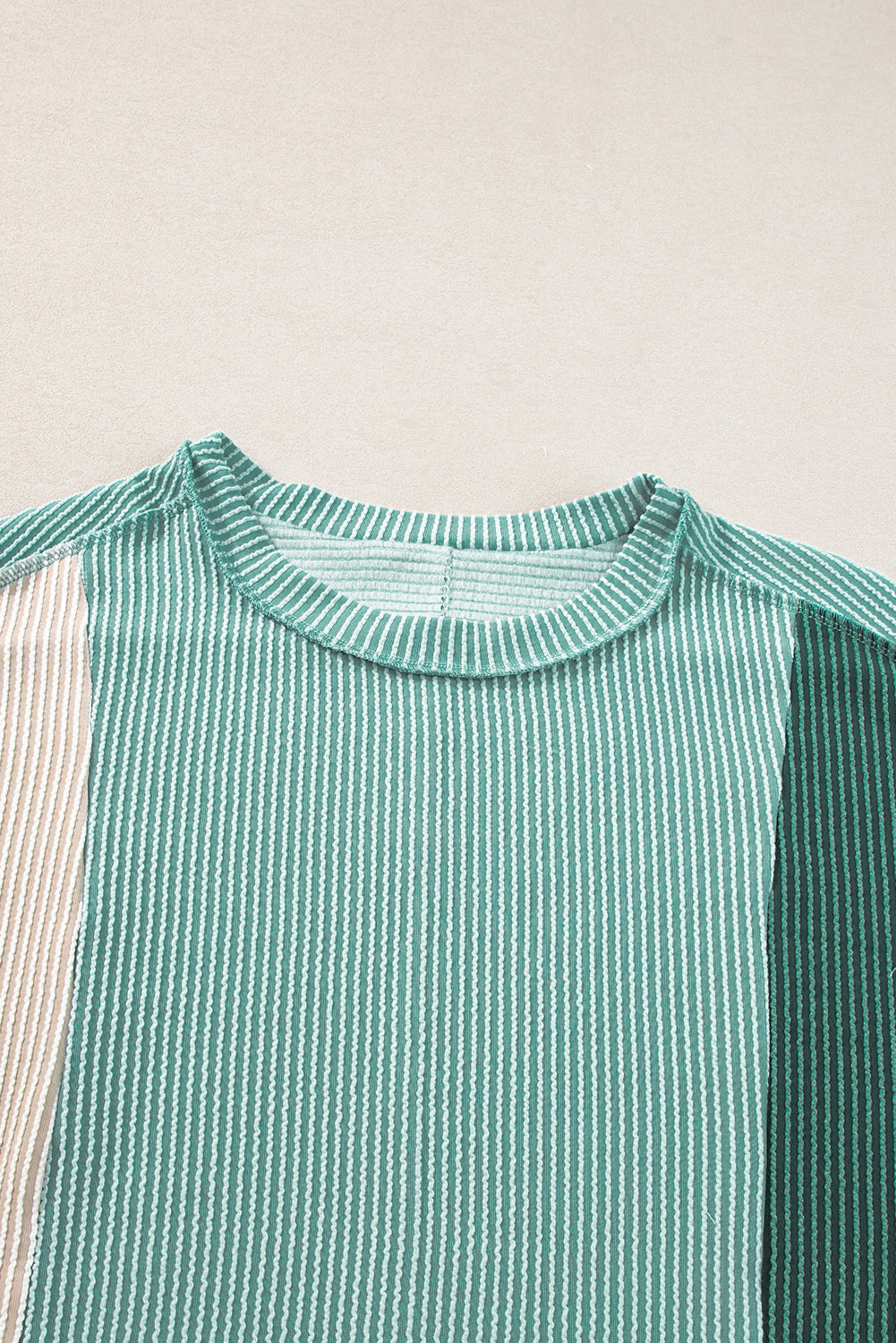 Mint Green Textured Colorblock Crew Neck T Shirt
