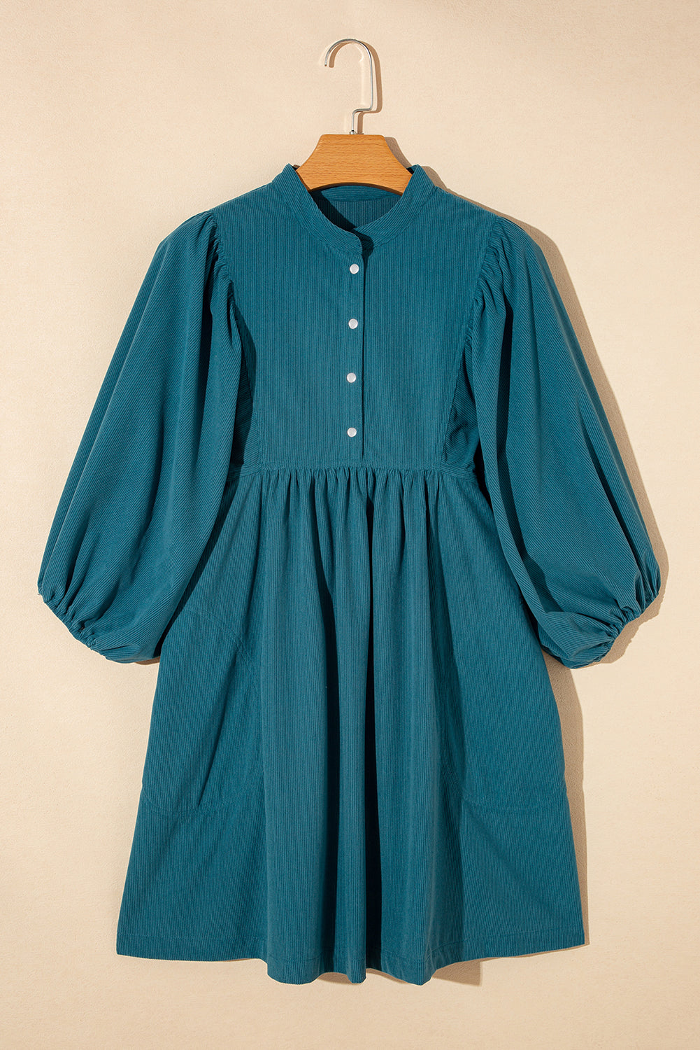 Gold Flame Corduroy Snap Buttons Empire Waist Bracelet Sleeve Dress