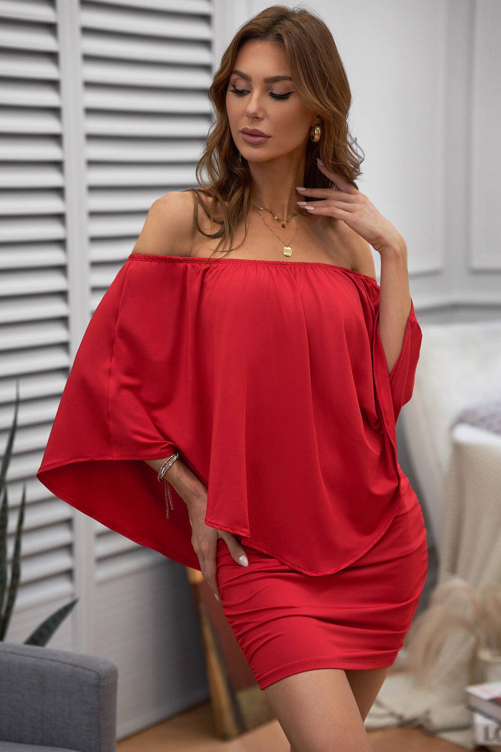 Multiple Dressing Layered Dark Blue Mini Poncho Dress
