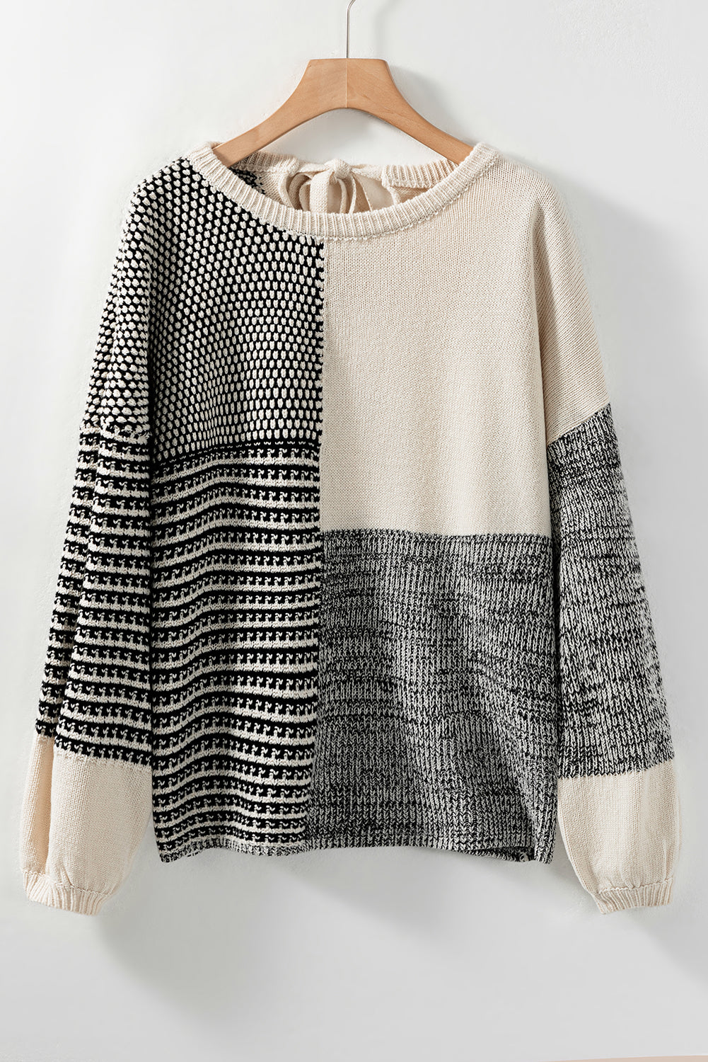 Bonbon Neutral Colorblock Tie Back Sweater