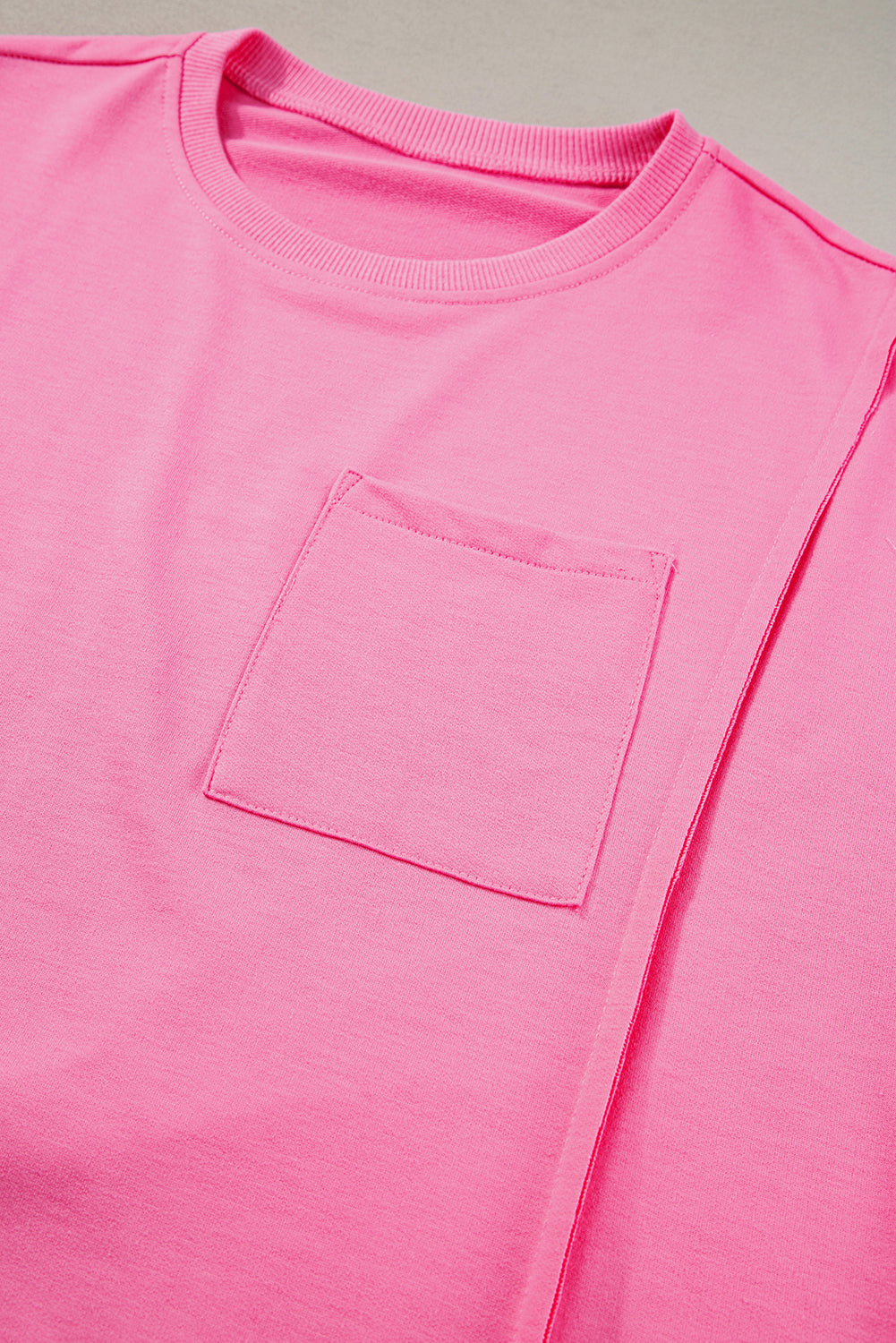 Light Grey Exposed Seam Chest Pocket Split Loose T Shirt