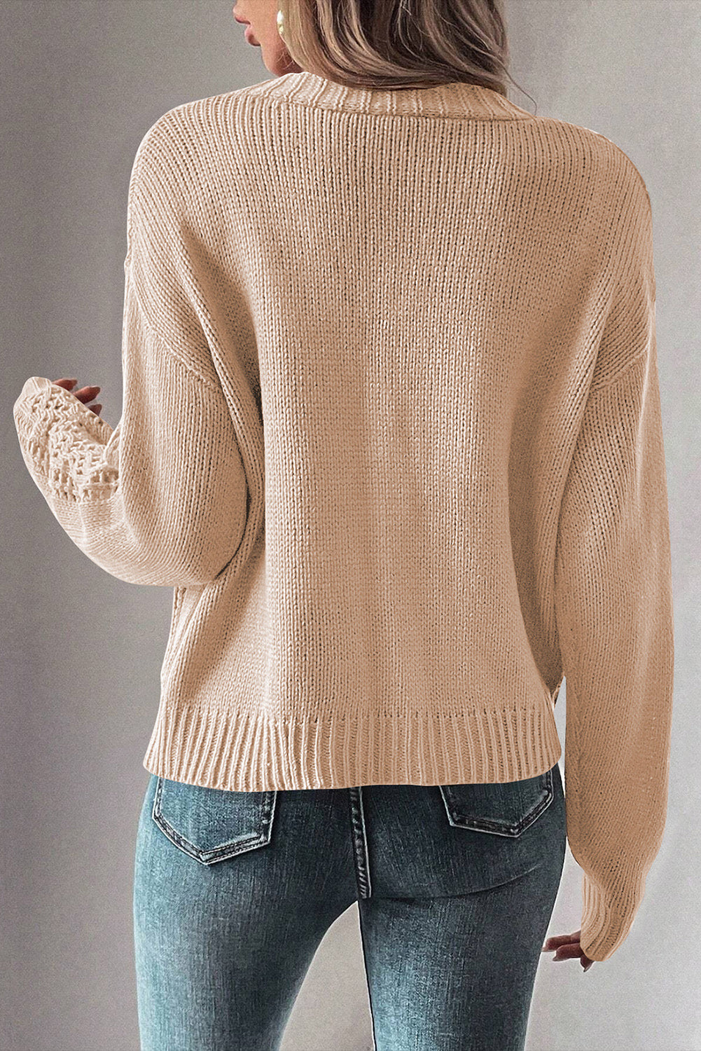 Black Open Knit Drop Shoulder Sweater Cardigan