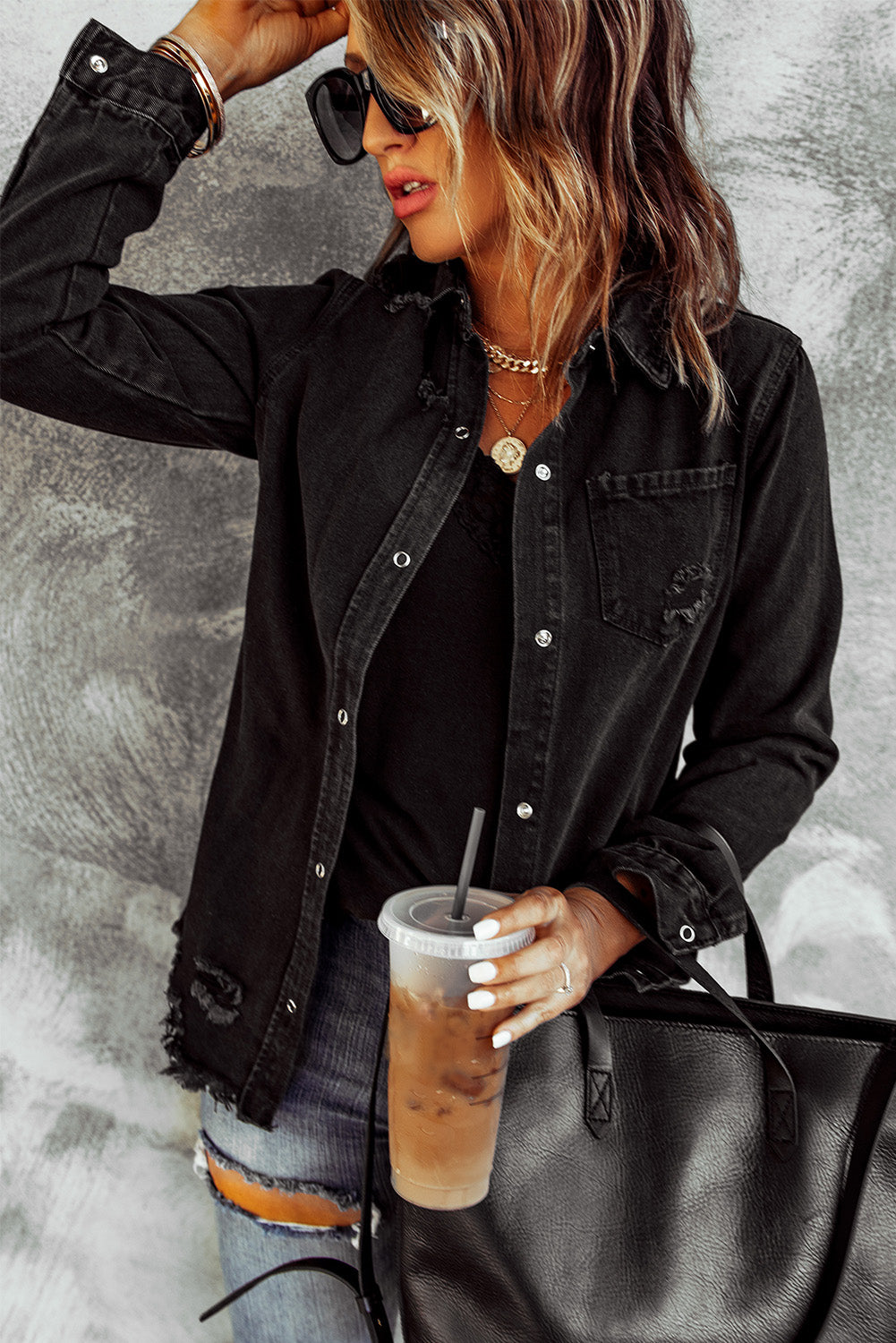 Green Ripped Denim Jacket
