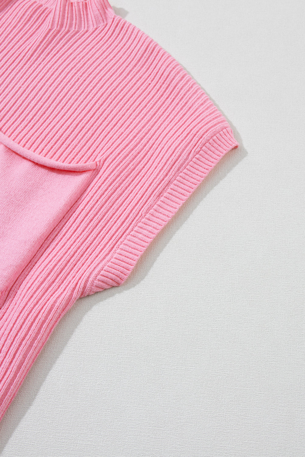 Beau Blue Patch Pocket Ribbed Knit Short Sleeve Sweater