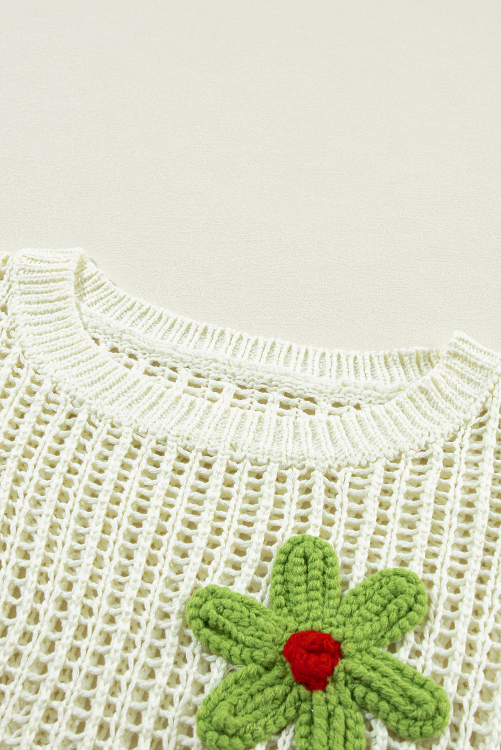 Light French Beige Crochet Flower Hollow-out Sweater T Shirt