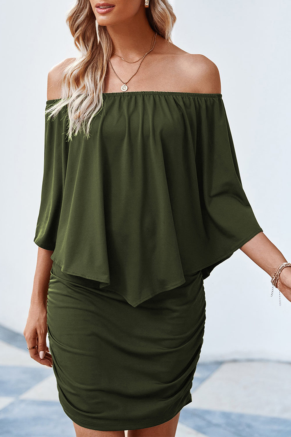 Multiple Dressing Layered Dark Blue Mini Poncho Dress