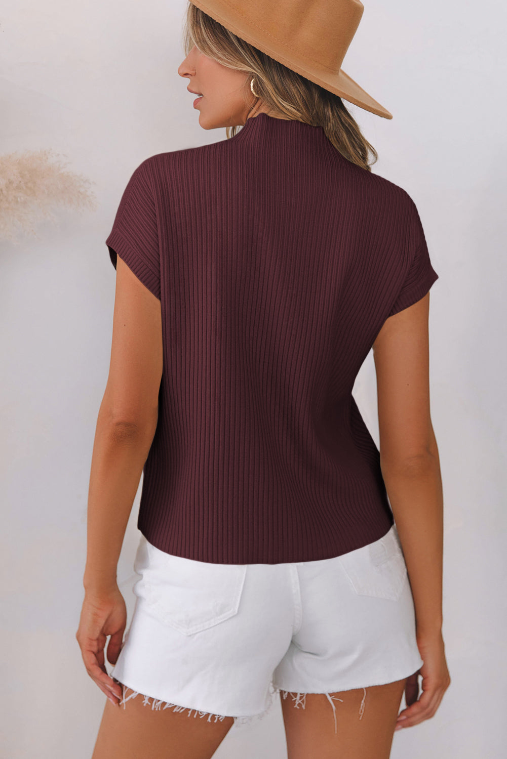 Beau Blue Patch Pocket Ribbed Knit Short Sleeve Sweater