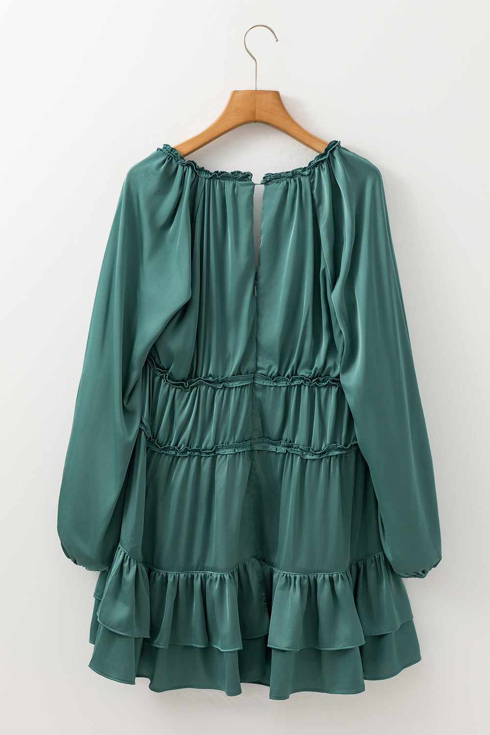Black Tiered Ruffled Puff Sleeve Loose Fit Mini Dress