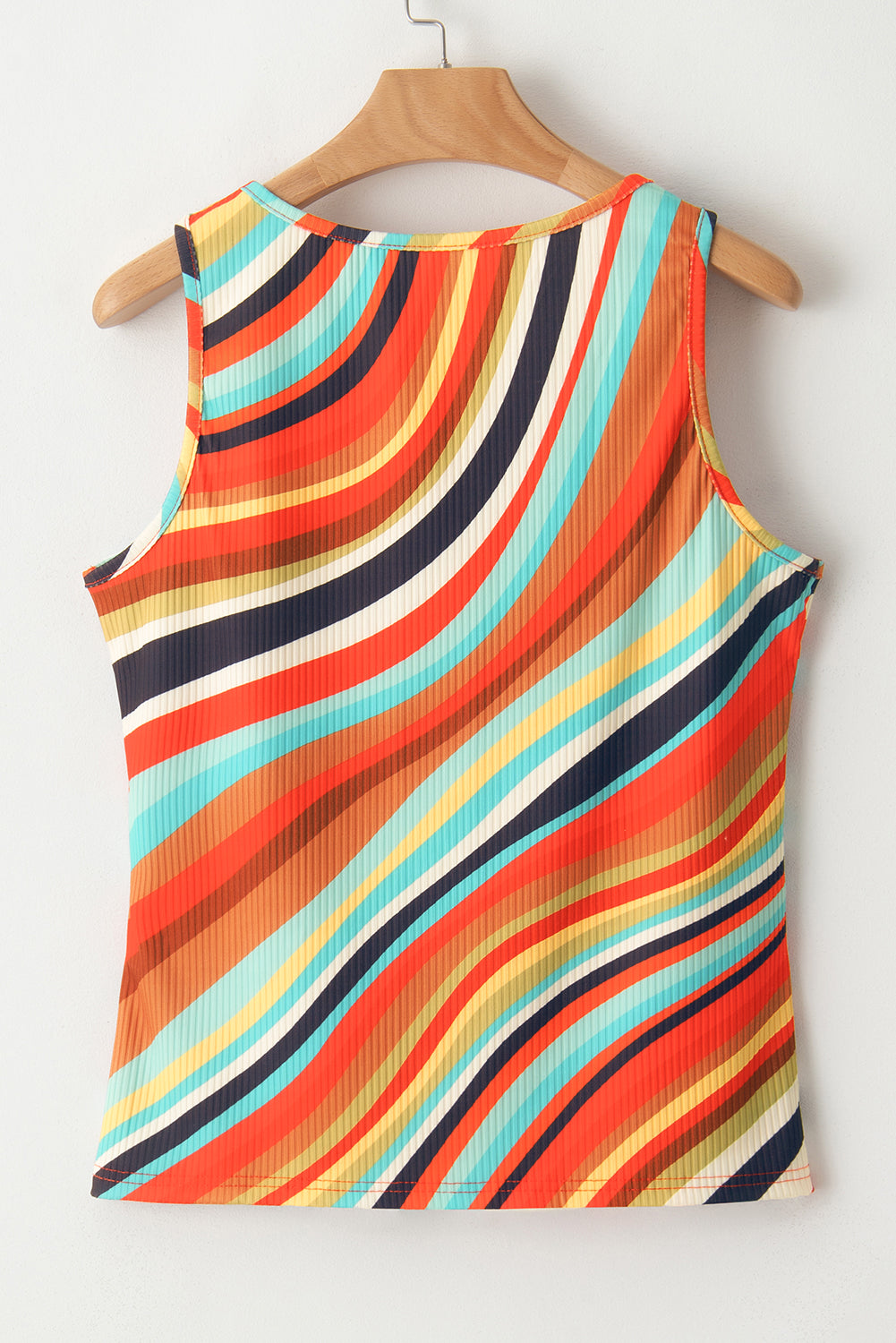 Purple Wavy Striped Buttoned V Neck Tank Top