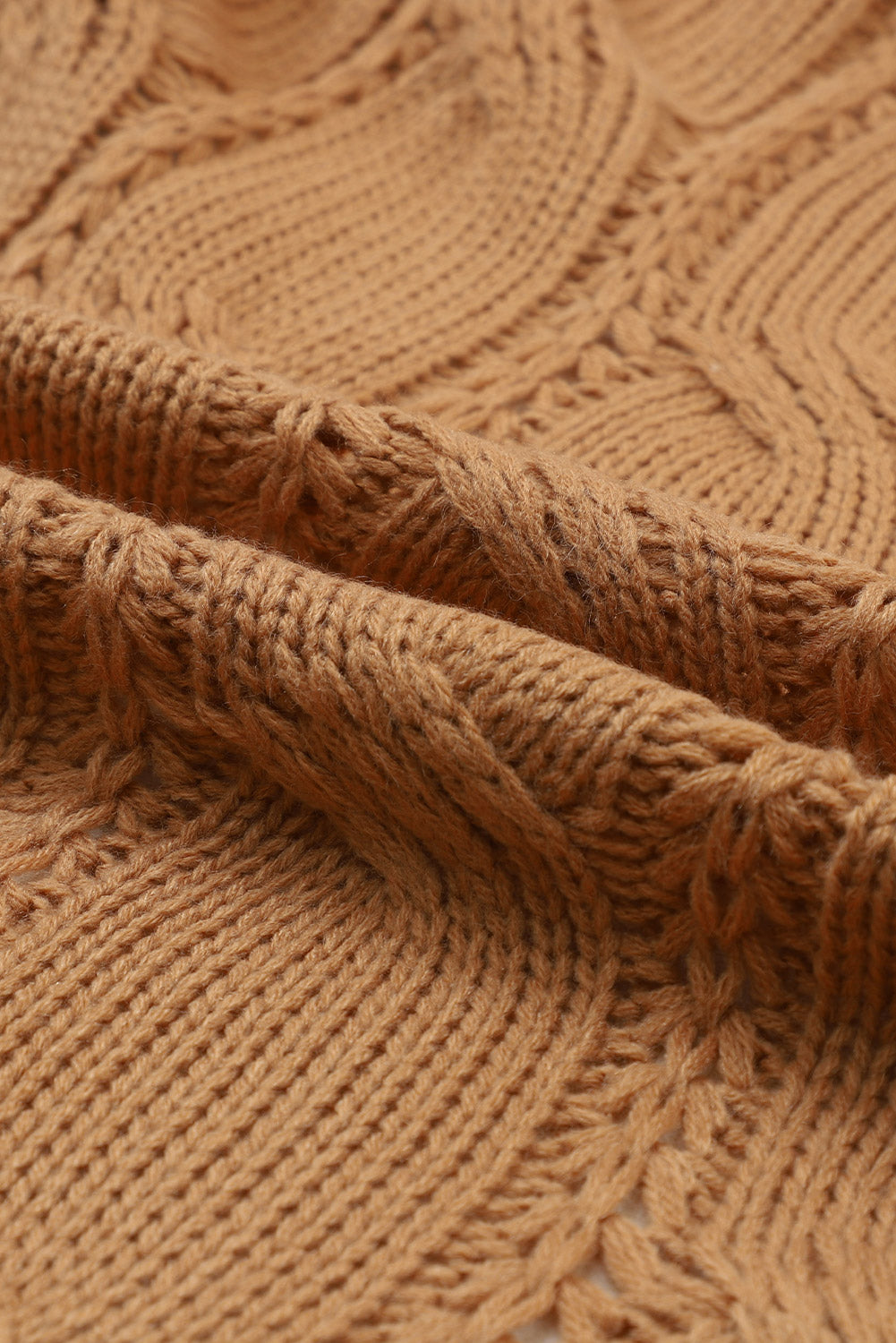 Black Ribbed Trim Eyelet Cable Knit Cardigan