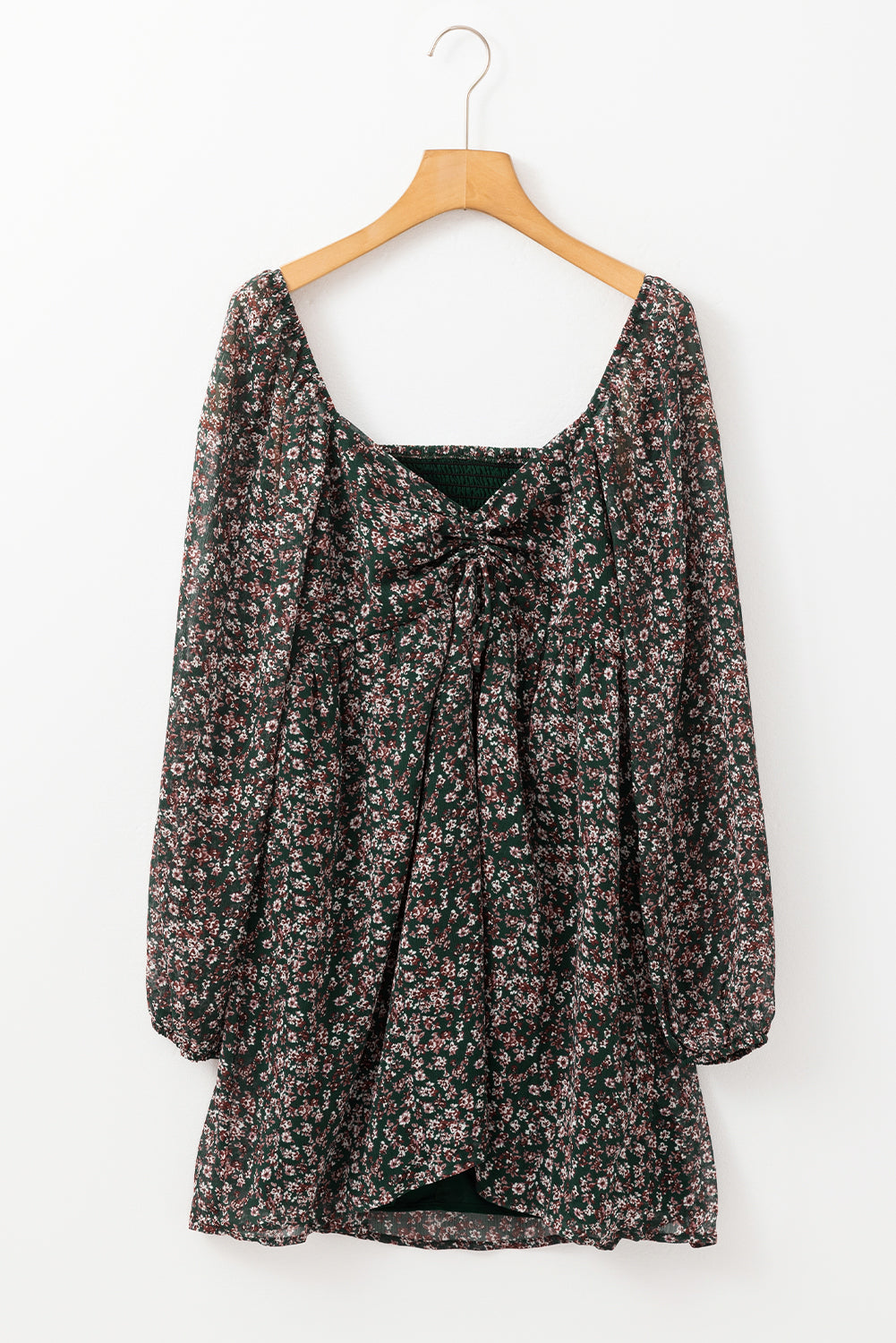 Red Floral Print Sweetheart Neck Shirred Back Mini Dress