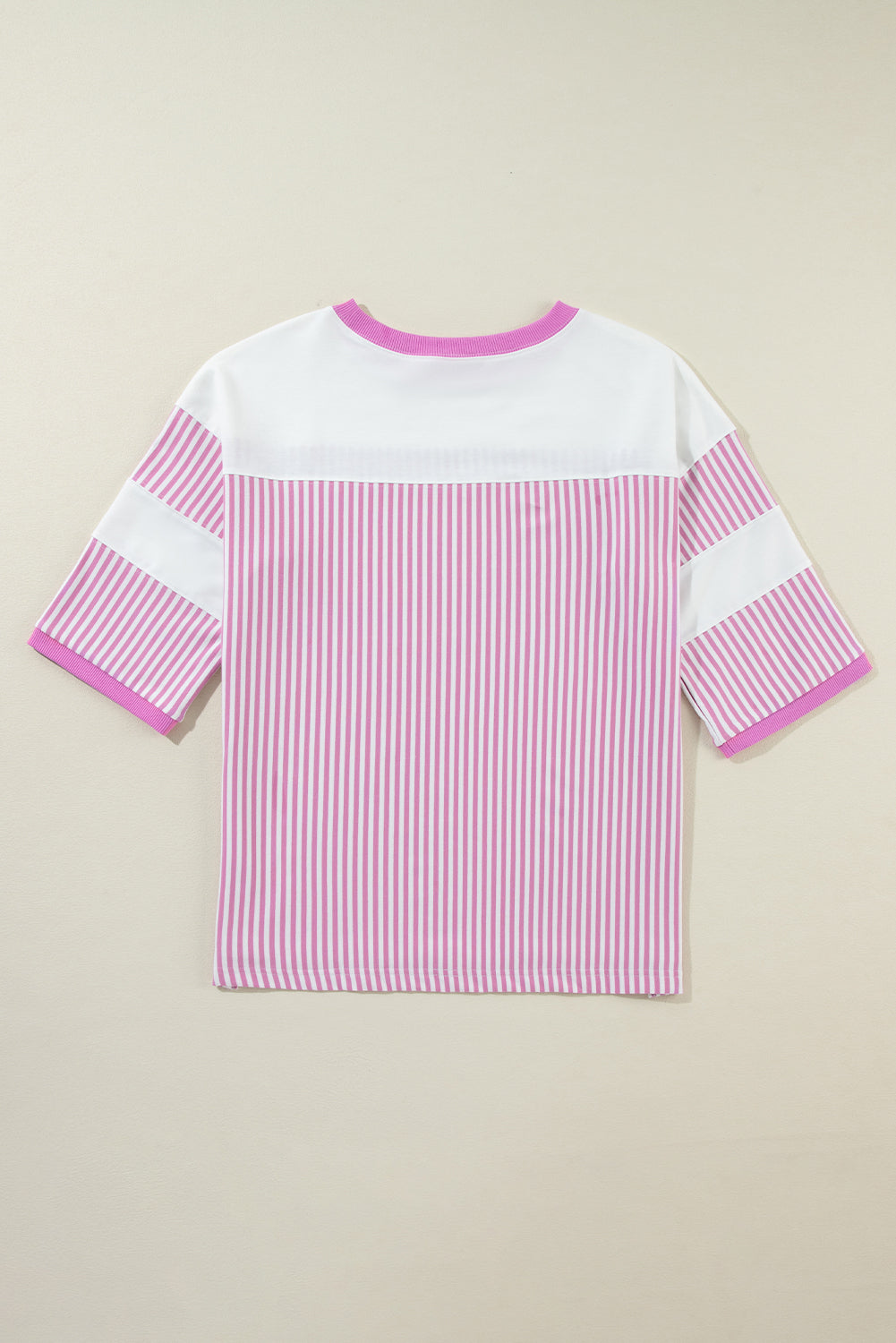 Black White Striped Patchwork 3/4 Sleeve Oversize Top