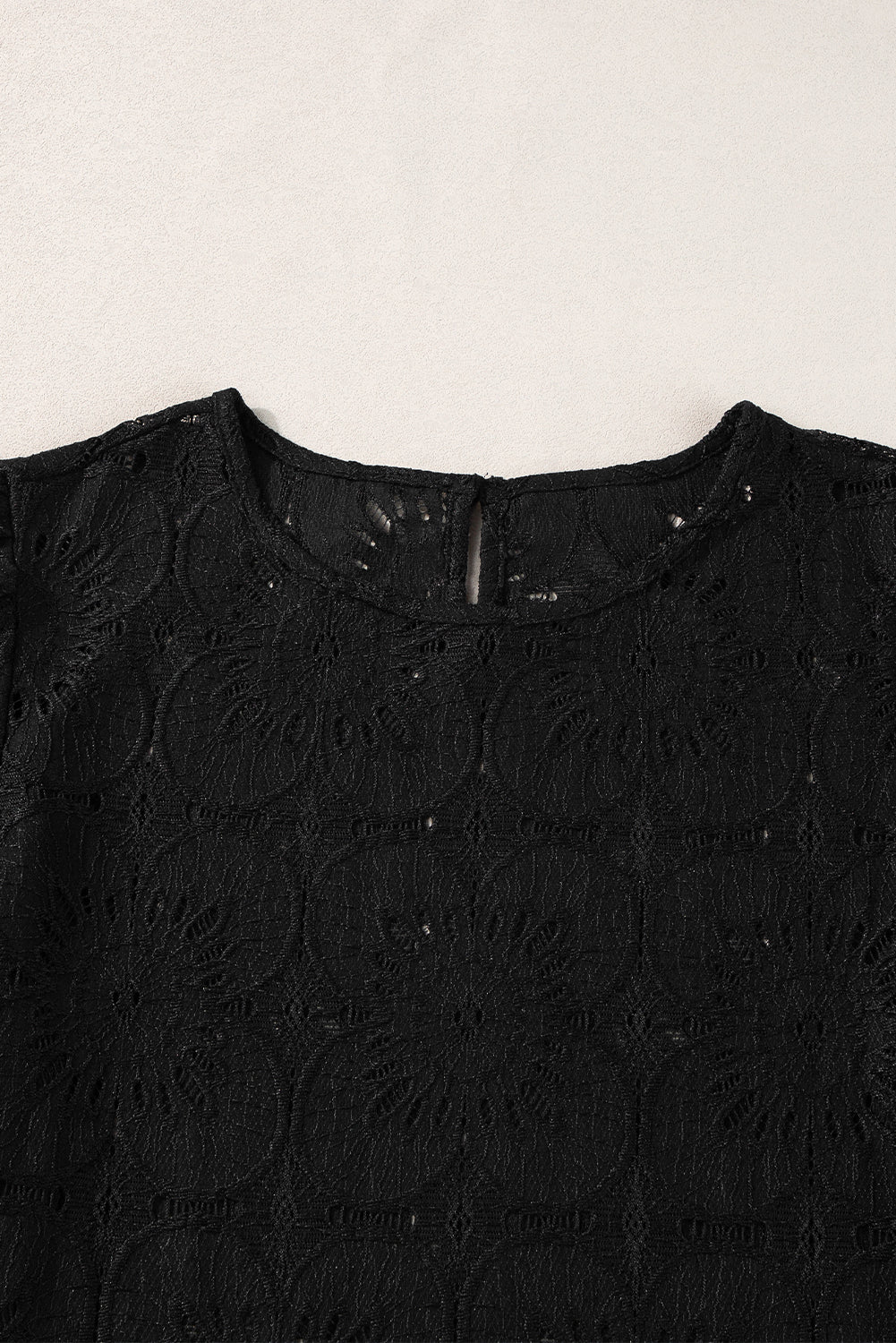 Bright Pink Flower Eyelet Jacquard Keyhole Flounce Sleeve Top
