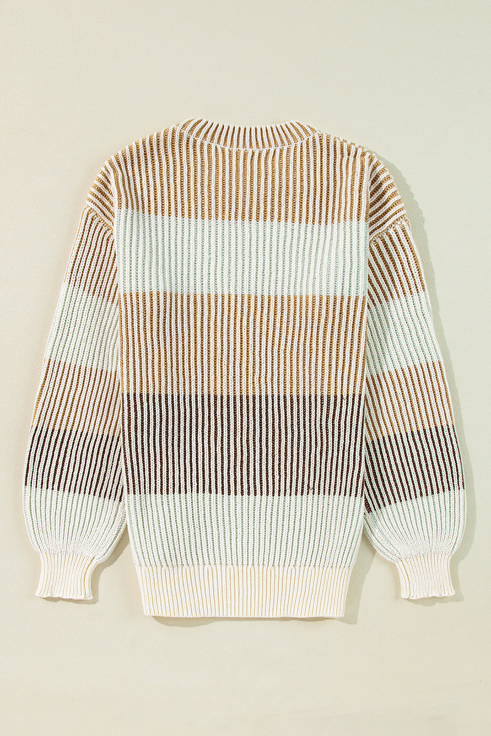 Multicolour Colorblock Textured Knit Bubble Sleeve Sweater