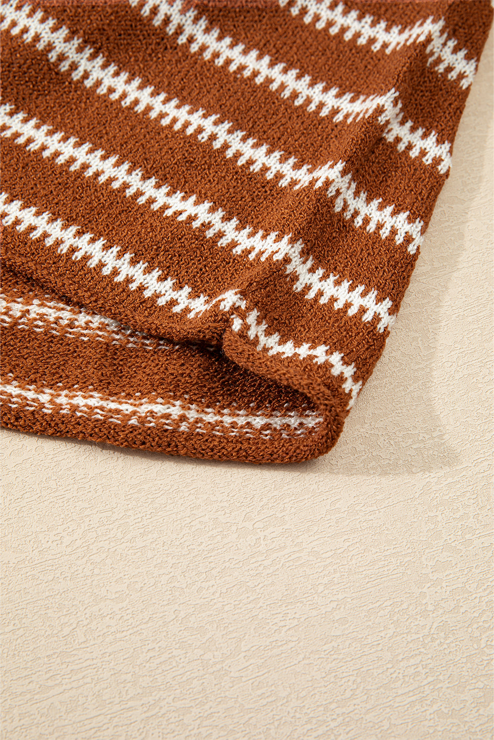 Khaki Stripe Drop Shoulder Casual Sweater