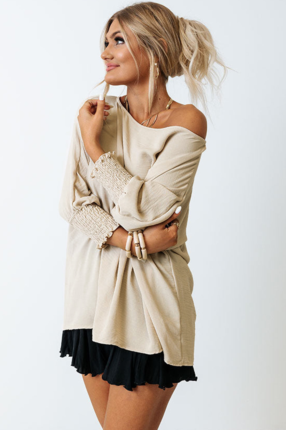 Rose Smocked Wrist Shift Top