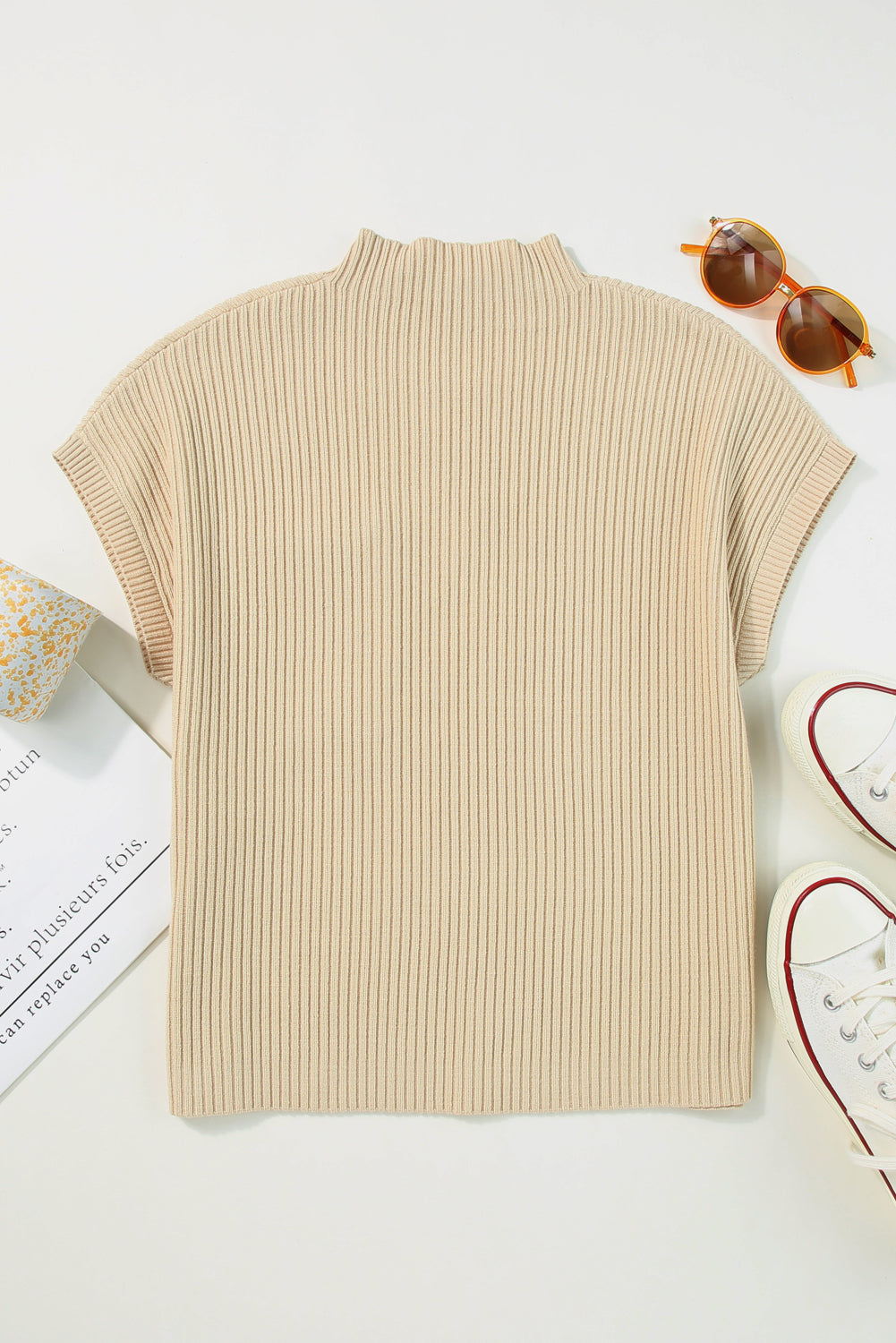 Beau Blue Patch Pocket Ribbed Knit Short Sleeve Sweater