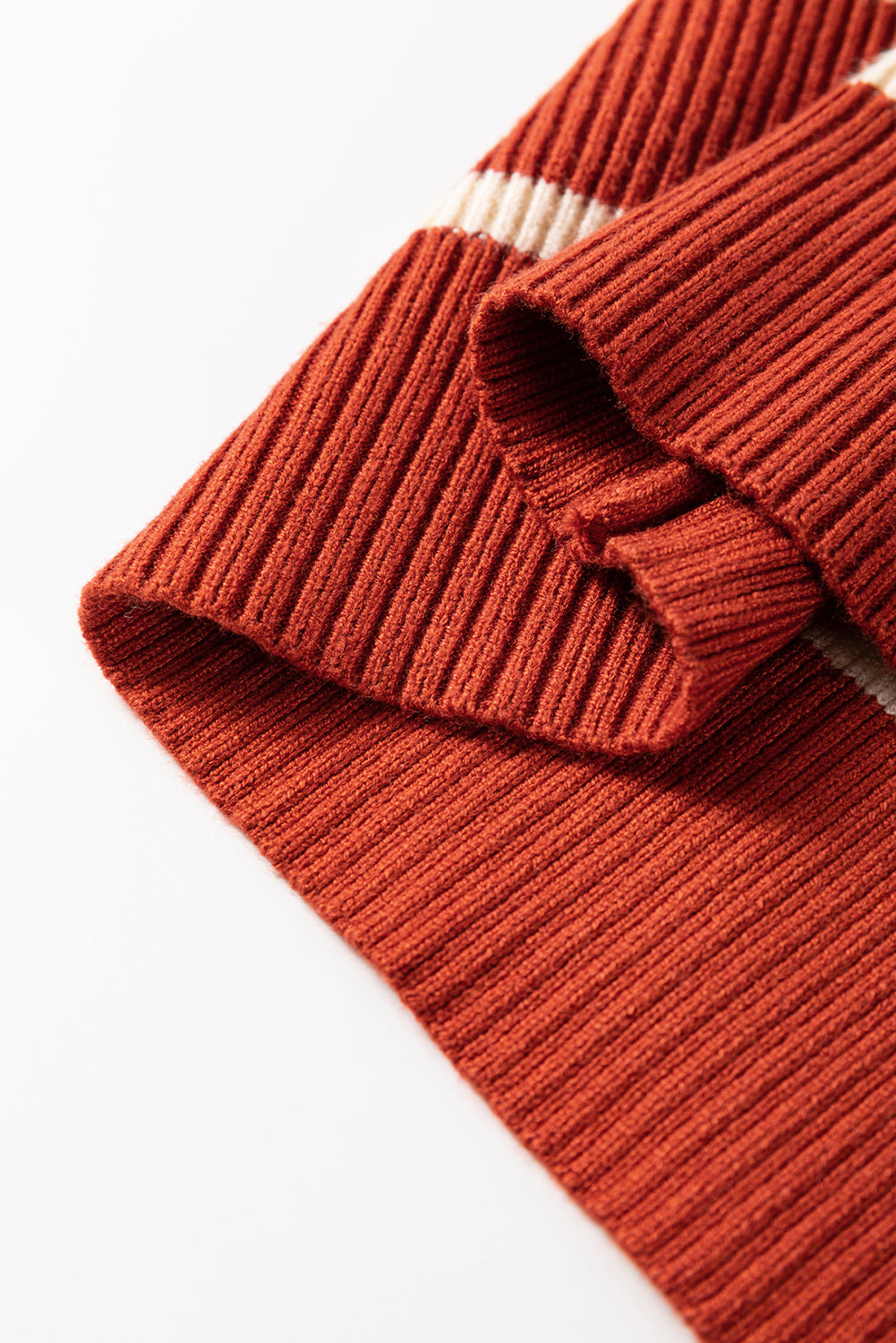 Brown Stripe Color Block Quarter Zip Collar Short Sleeve Sweater Dress