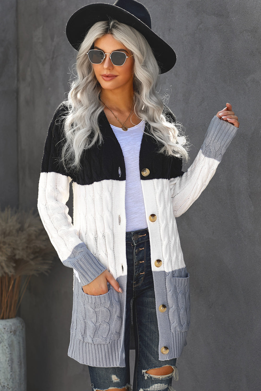 Sky Blue Button Pocket Knit Cardigan
