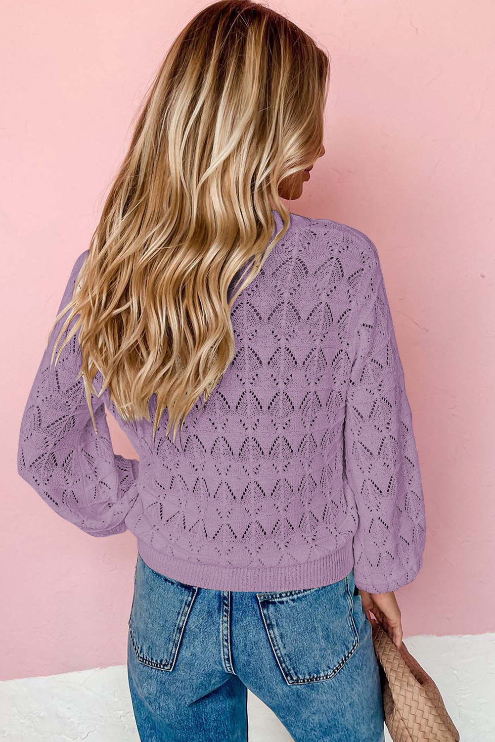 Blue Lightweight Buttoned Front Crochet Cardigan