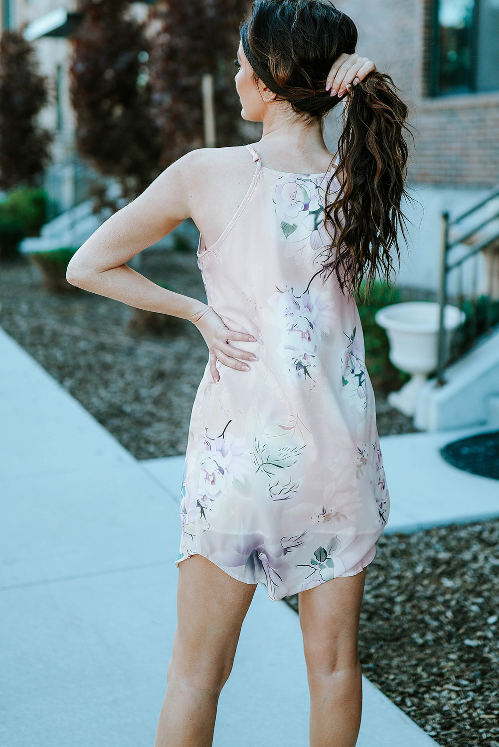 Palm Tree Leaf Print Navy Sleeveless Dress