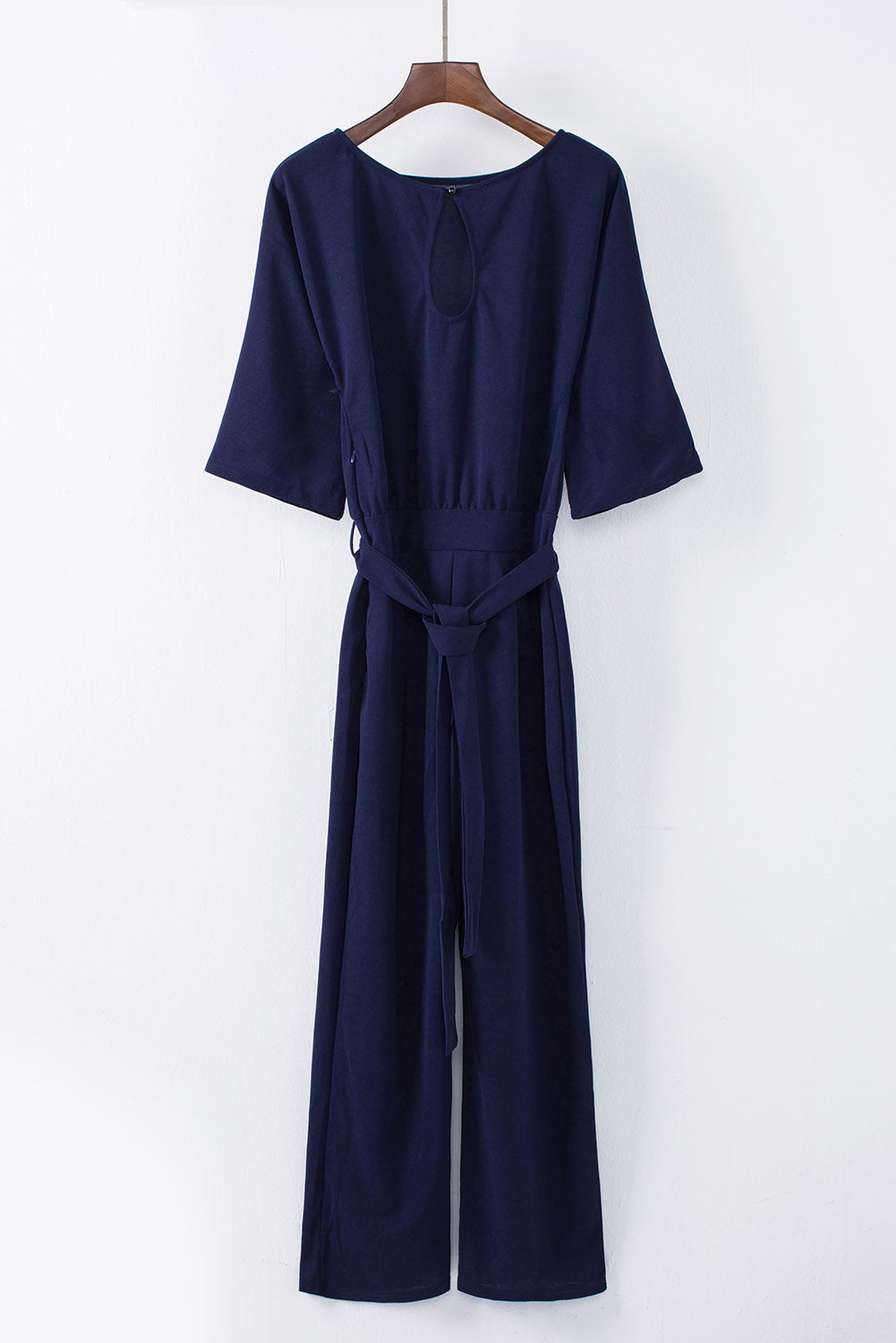 Blue Bracelet Sleeve Waist Tie Wide Leg Jumpsuit