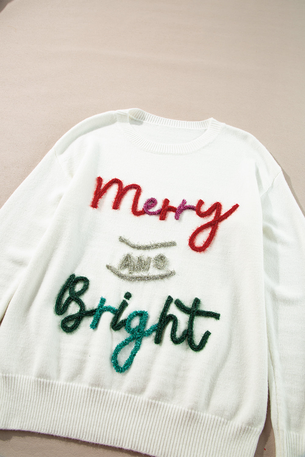 Black Tinsel Merry and Bright Graphic Christmas Sweater