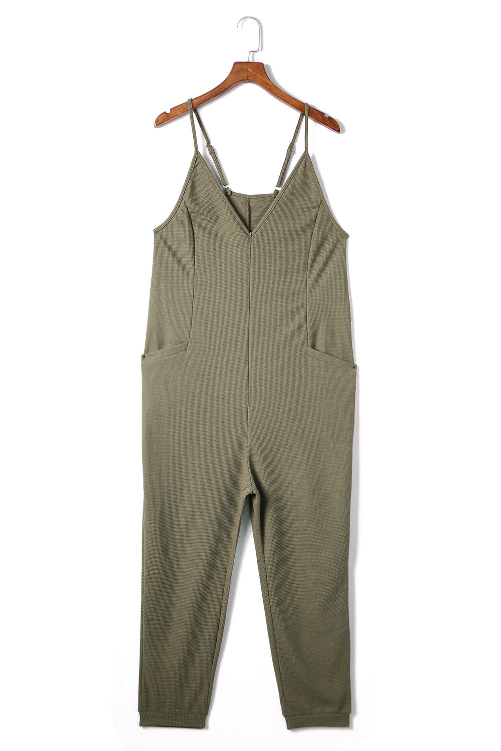 Gray Textured Sleeveless V-Neck Pocketed Casual Jumpsuit