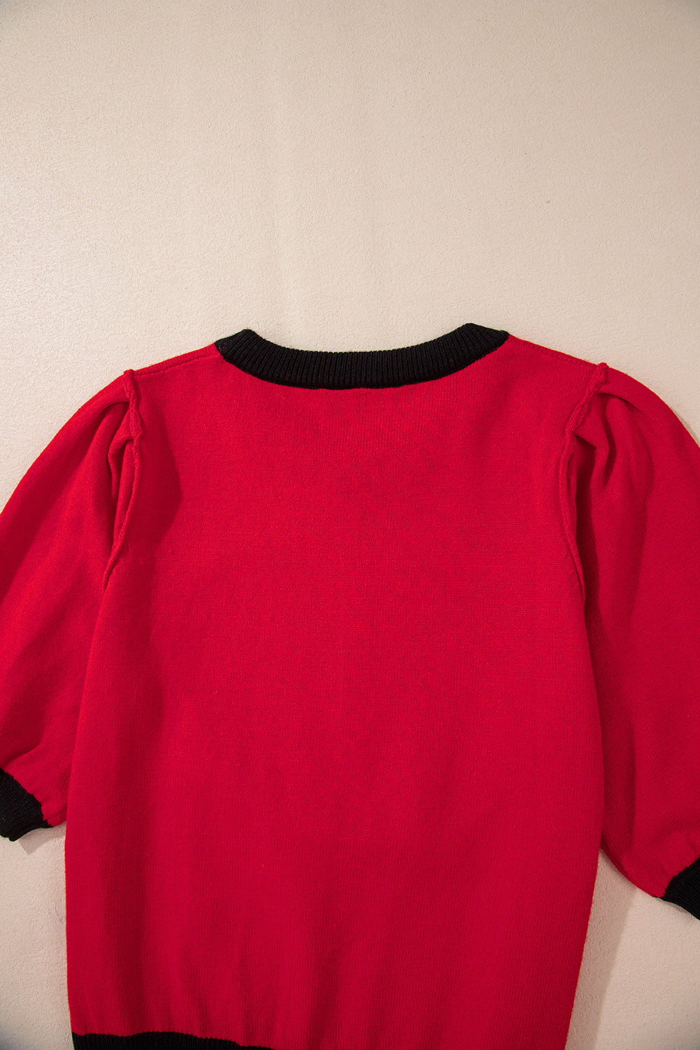 Purple Sequin Rugby Color Block Puff Short Sleeve Sweater