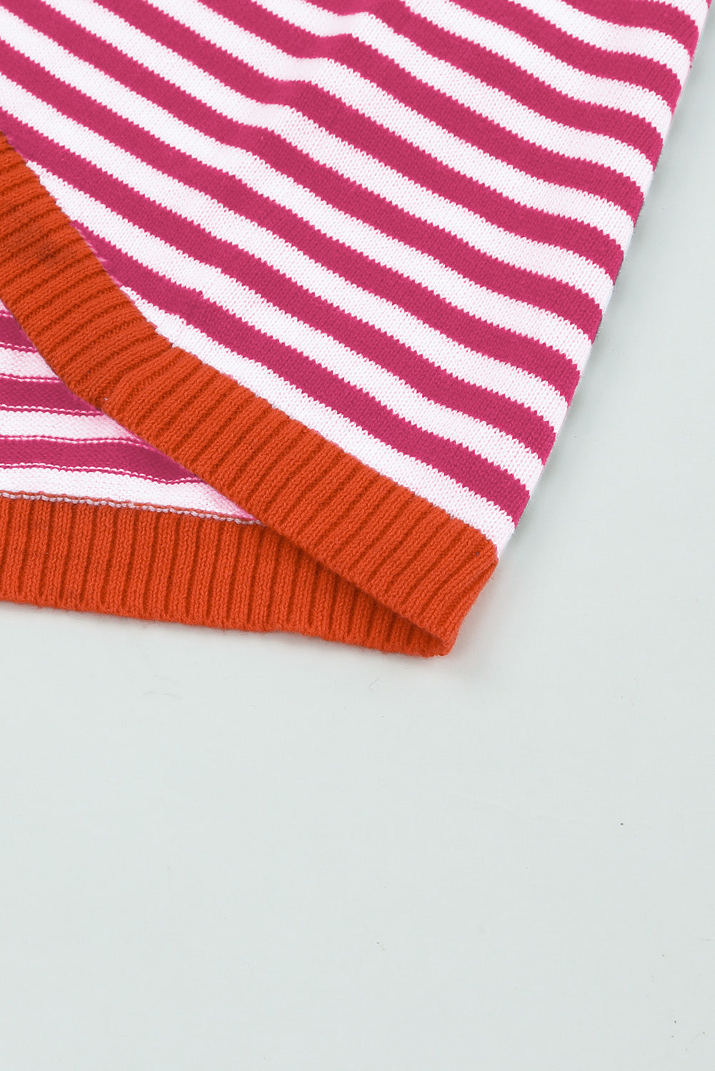 Fiery Red Contrast Trimmed Striped Drop Shoulder Sweater