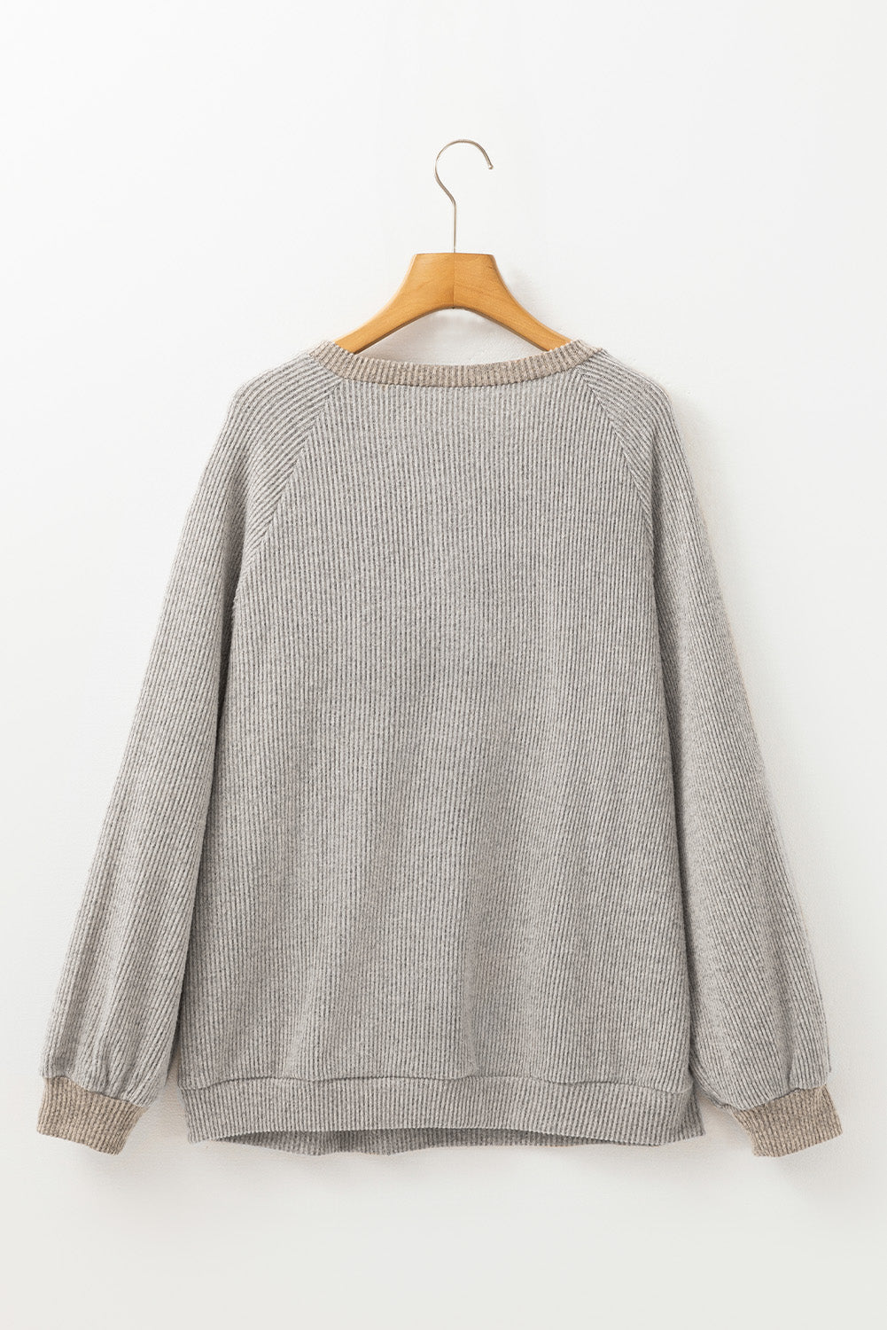 Black Color Contrast Ribbed Loose Fit Long Sleeve Top
