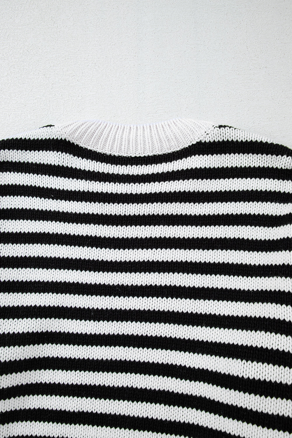 Black white Striped Drop Shoulder Bishop Sleeve Knit Sweater