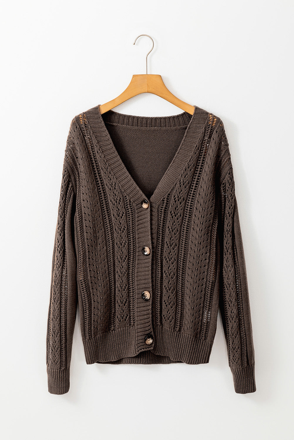 Black Open Knit Drop Shoulder Sweater Cardigan