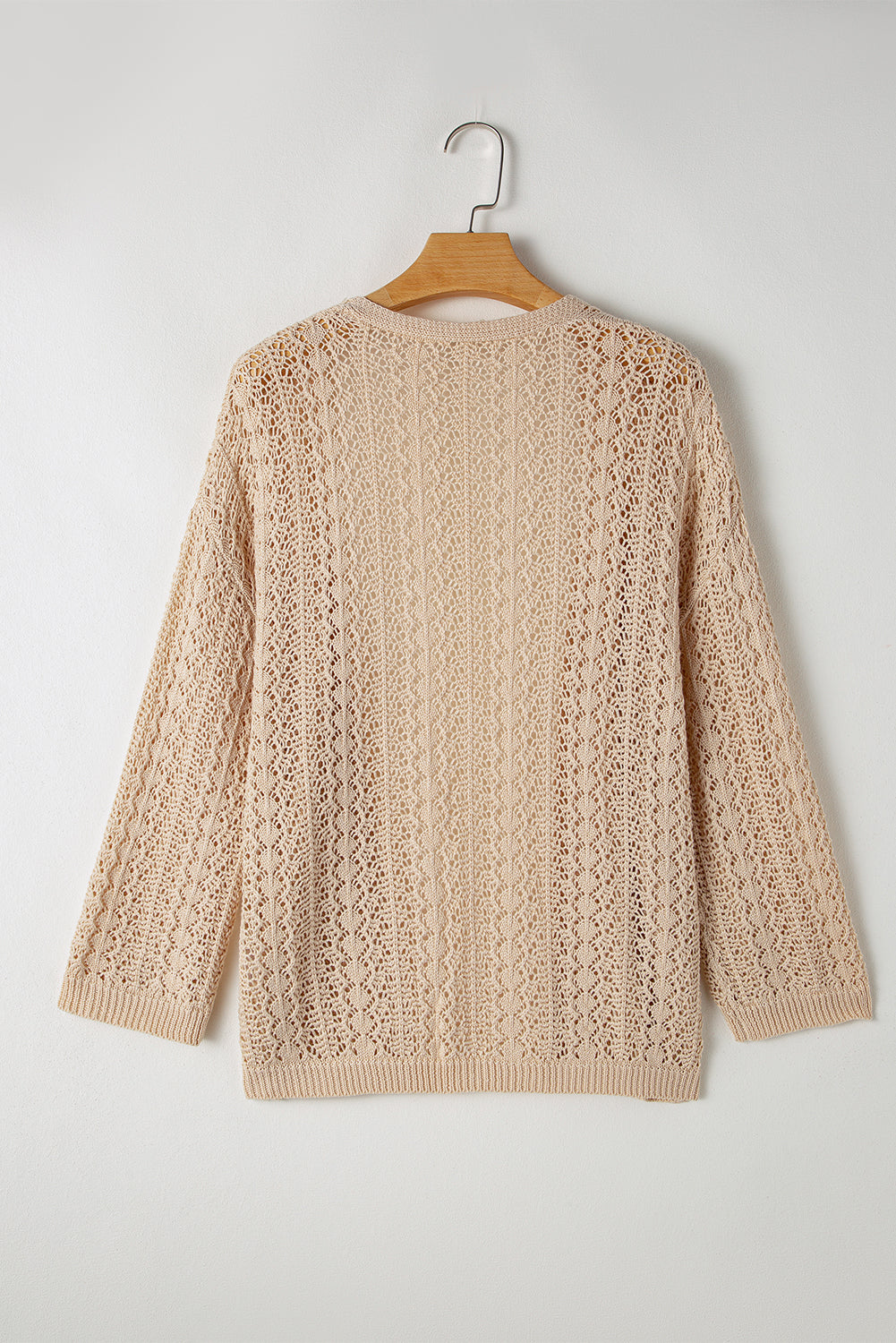 Black Hollow Out Knit Drop Shoulder Open Front Cardigan