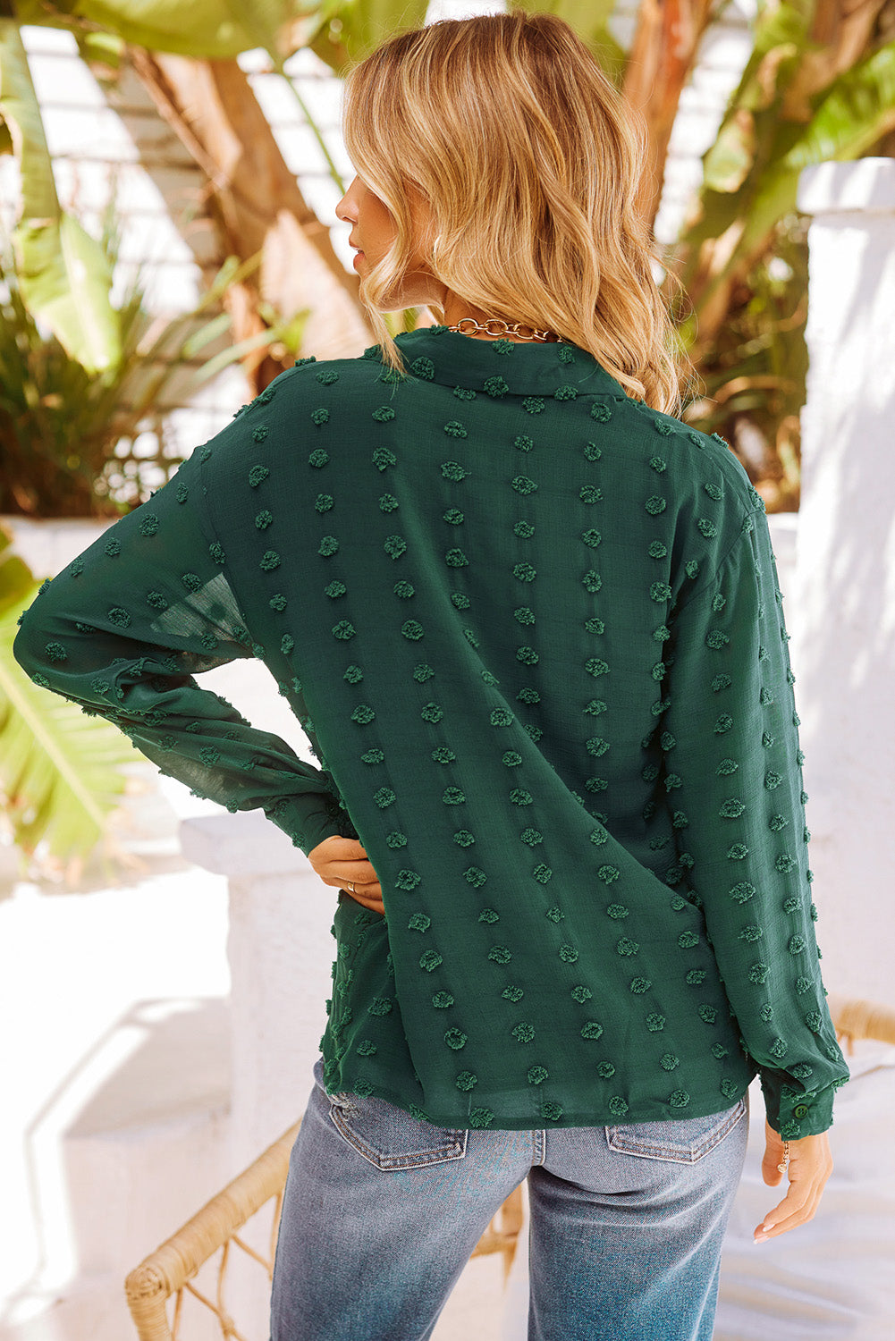 Gray Long Sleeve Button Fuzzy Polka Dot Shirt