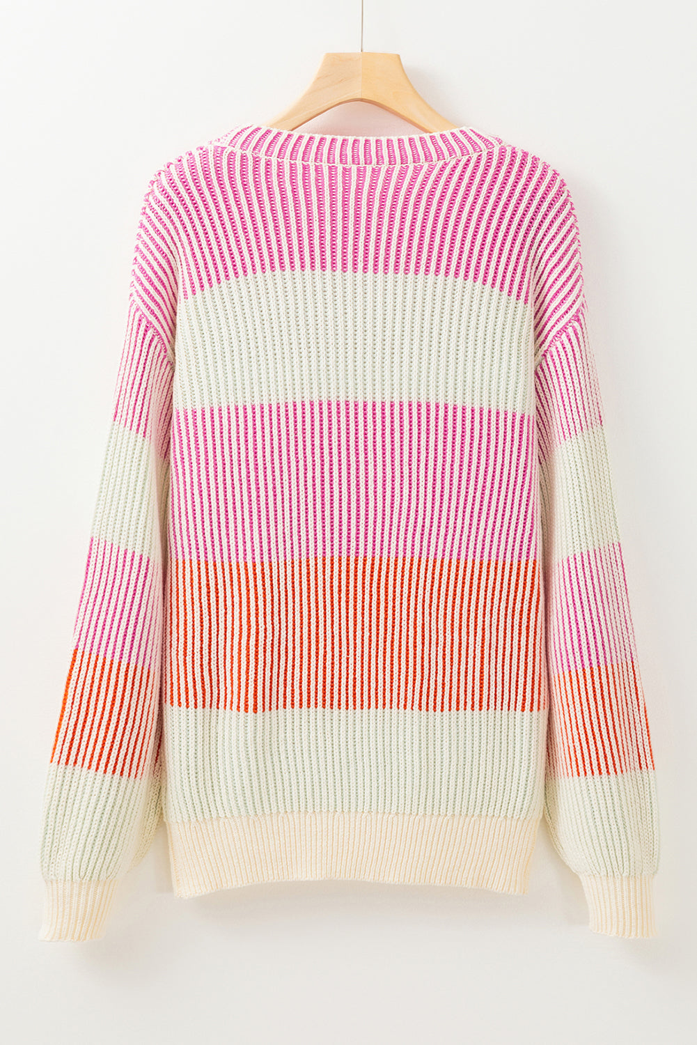 Multicolour Colorblock Textured Knit Bubble Sleeve Sweater