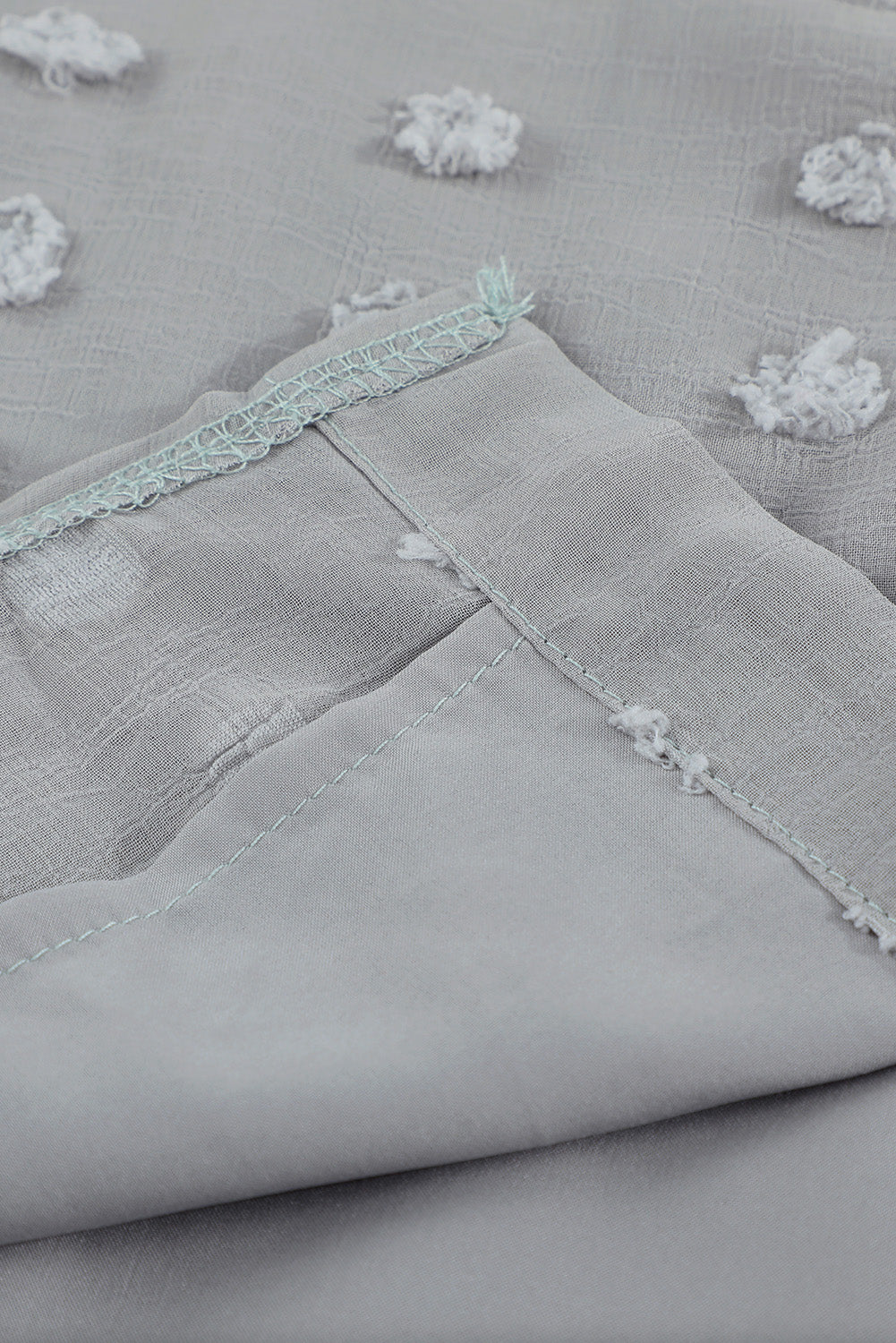 Gray Long Sleeve Button Fuzzy Polka Dot Shirt