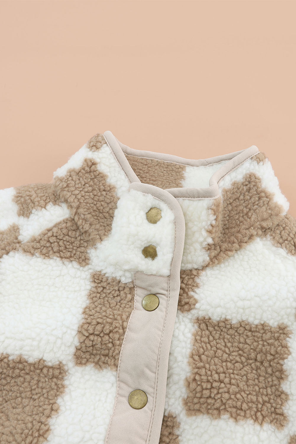 Lapis Checked Snap Button Sherpa Jacket