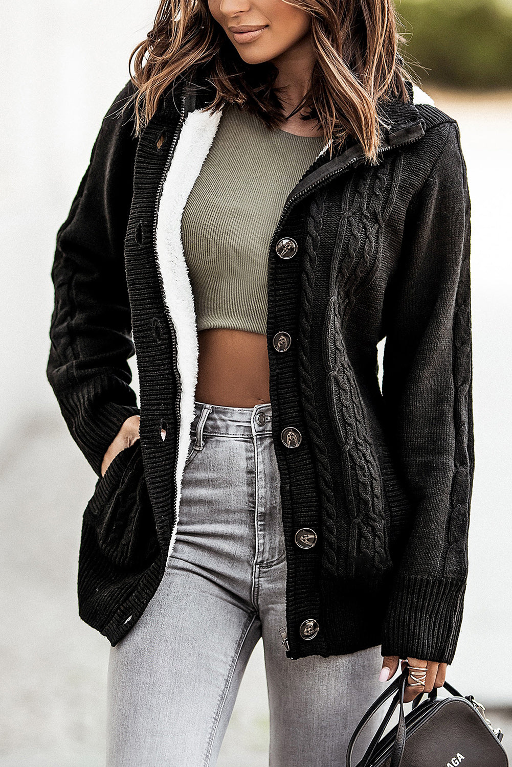 Navy Blue Long Sleeve Button-up Hooded Cardigans