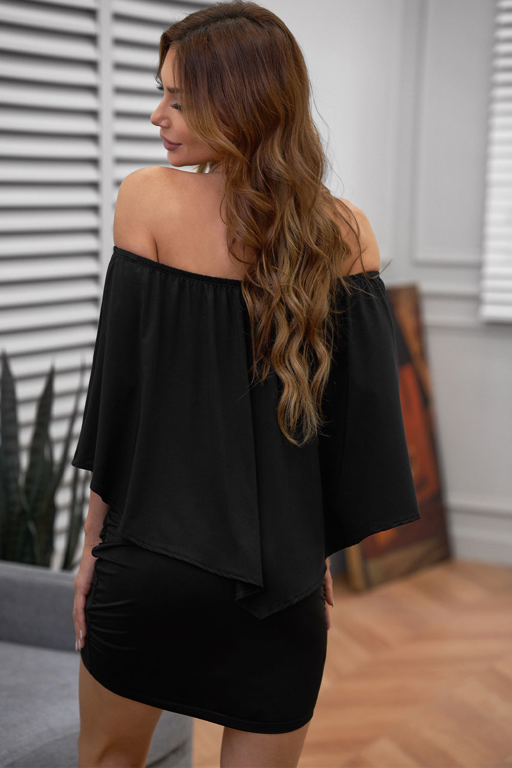 Multiple Dressing Layered Dark Blue Mini Poncho Dress