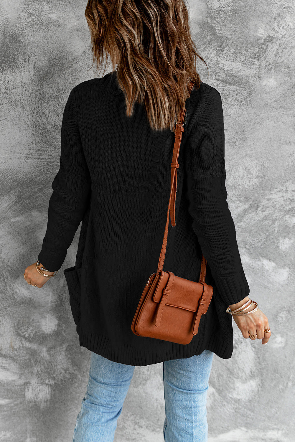 Blue Front Pocket and Buttons Closure Cardigan