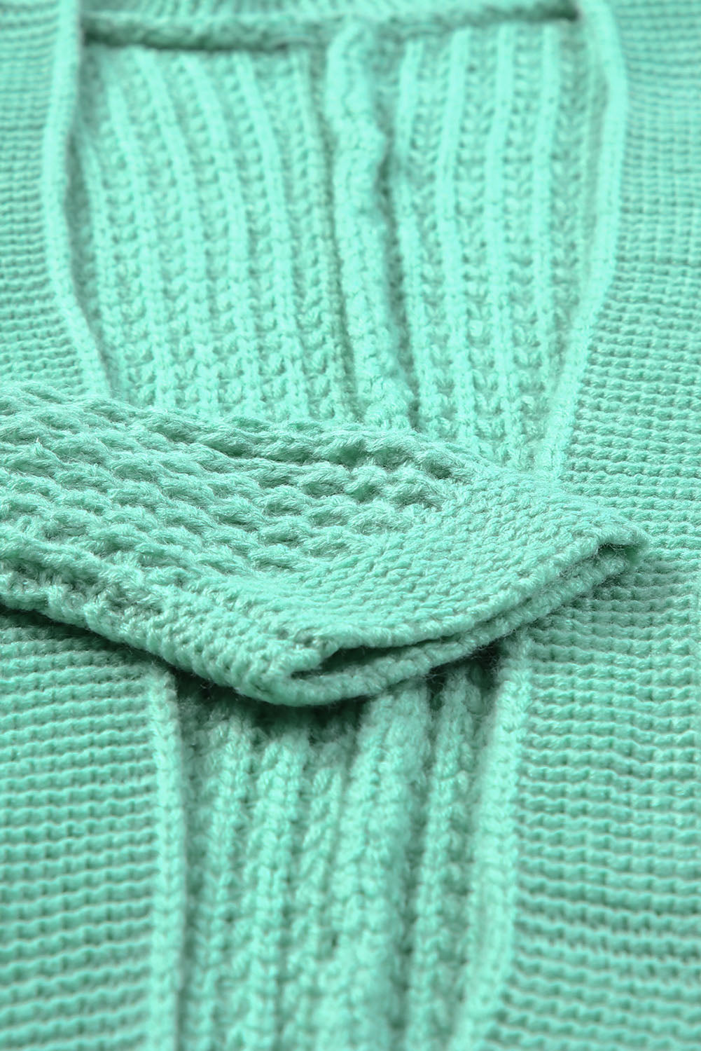 Green Long Line Open Front Knitted Cardigan with Pockets