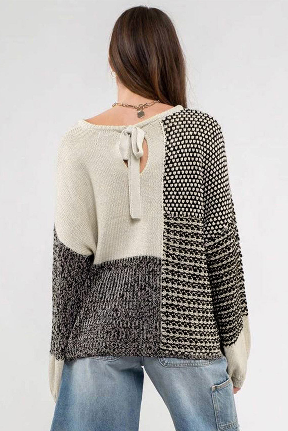 Bonbon Neutral Colorblock Tie Back Sweater