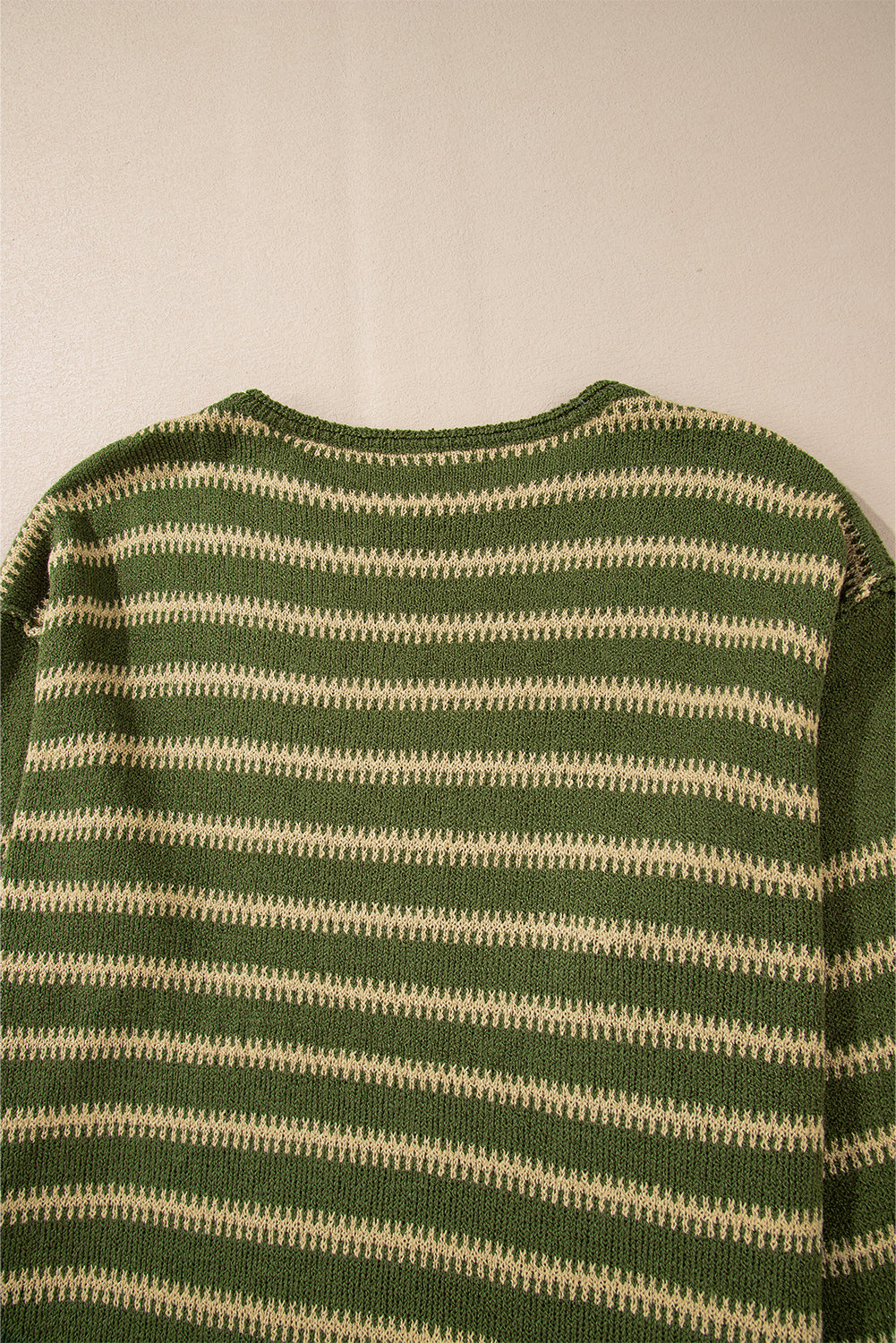 Khaki Stripe Drop Shoulder Casual Sweater