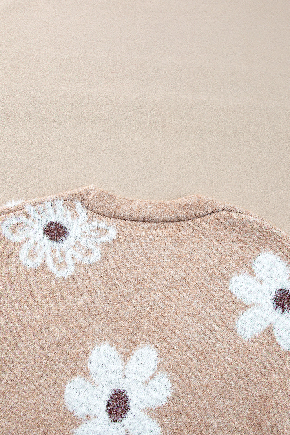 Light Grey Floral Print V Neck Knitted Button up Cardigan