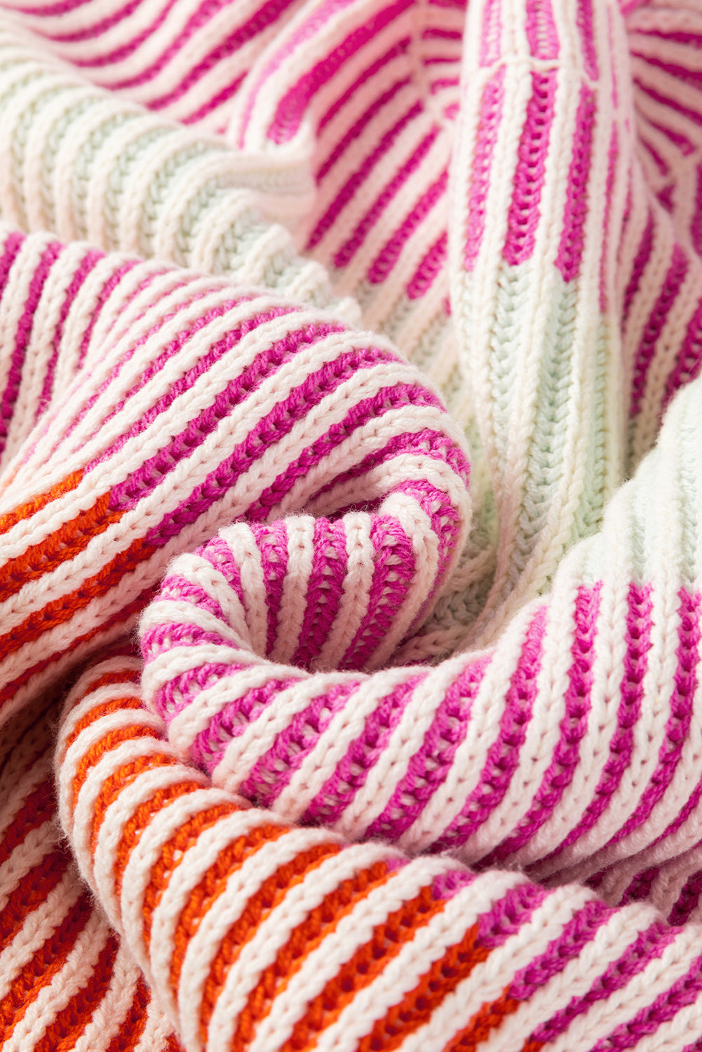 Multicolour Colorblock Textured Knit Bubble Sleeve Sweater