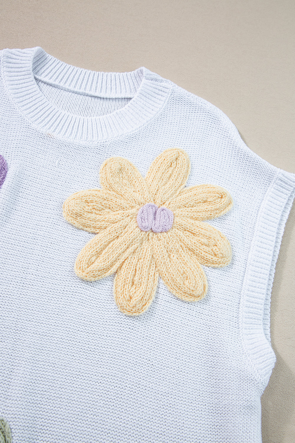 Pink Multi Crochet Flower Knit Short Sleeve Sweater Top